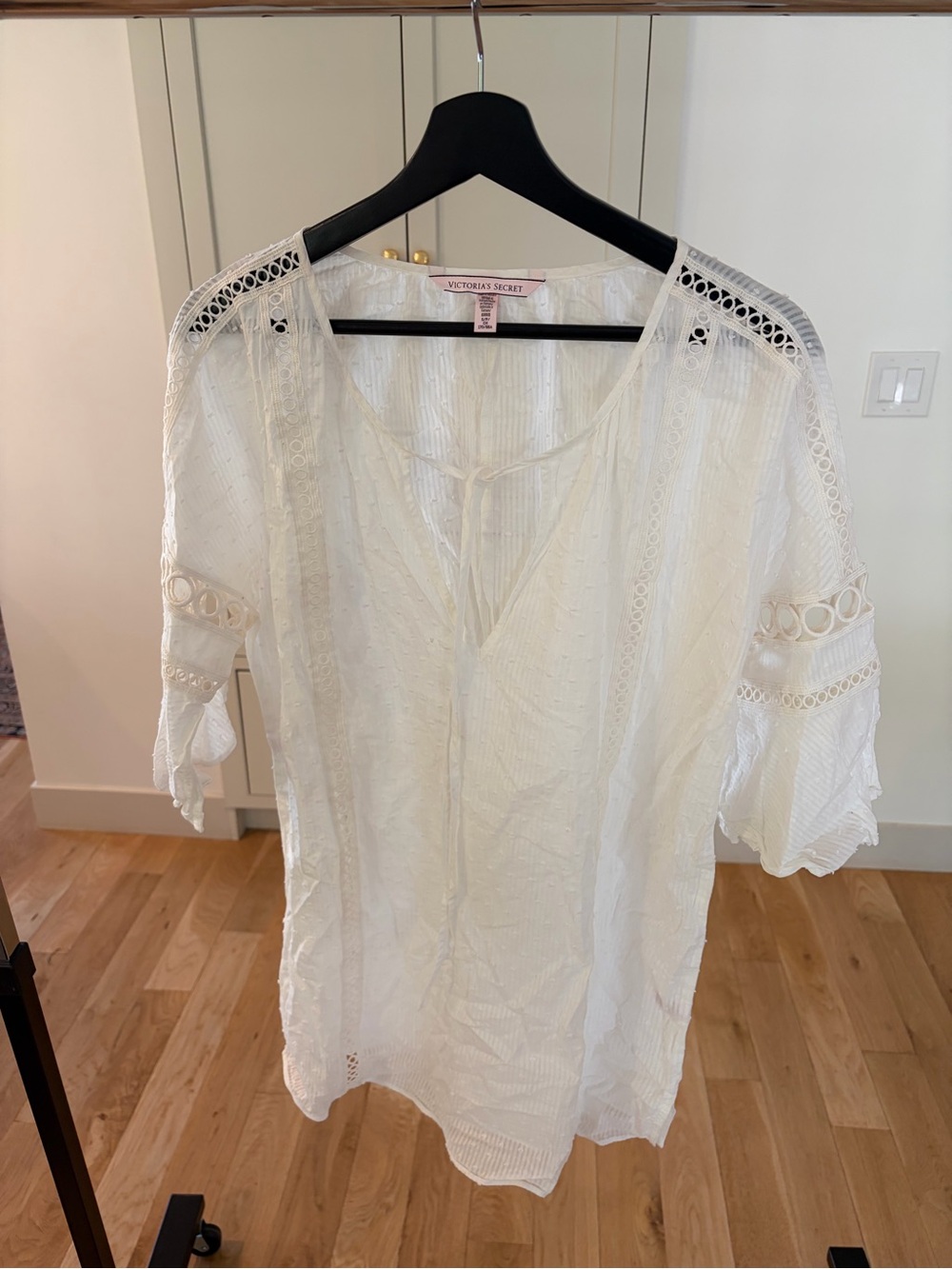 100% Cotton Victoria's Secret White Lace-Trim Peasant Blouse
